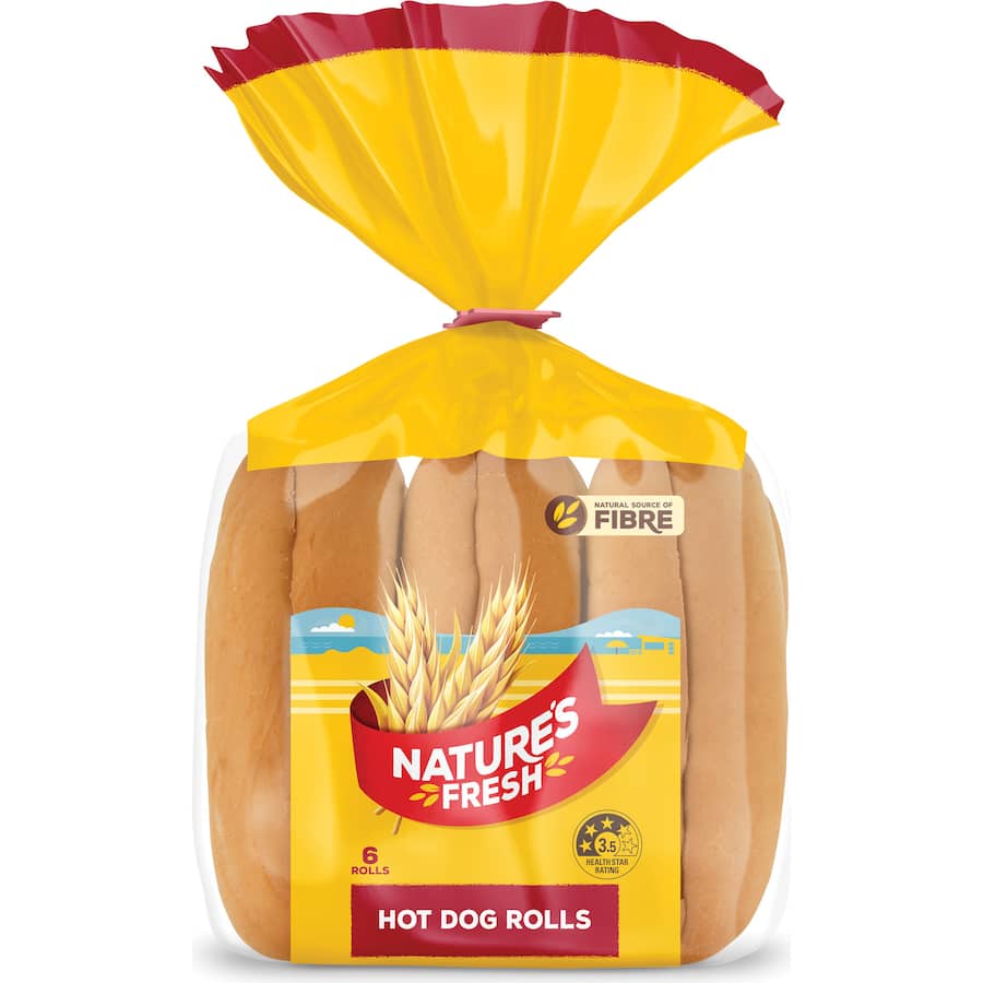 Natures Fresh Bread Rolls Hot Dog 6 PACKS