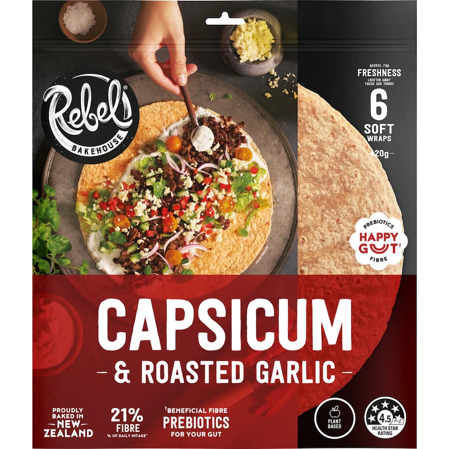 Rebel Wraps Capsicum & Roasted Garlic 6 pks