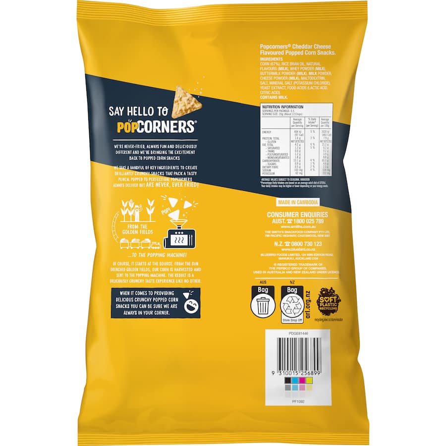 Popcorners Corn Snacks Cheddar Cheese 130gm