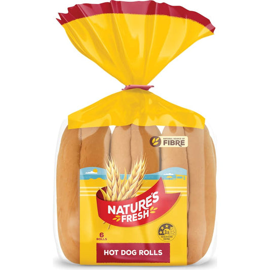 Natures Fresh  Bread Rolls Hot Dog 6 PACKS