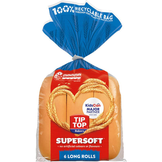 Tip Top Super Soft Bread Rolls Long 6 PACKS