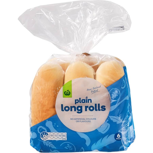 Woolworths Bread Rolls Long Plain  6 PACKS