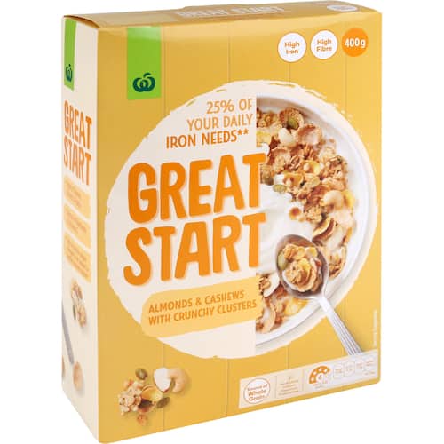 Woolworths Great Start Cereal Almond & Honey 400gm
